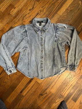 Forever 21 Light Wash Denim Button-Down Shirt